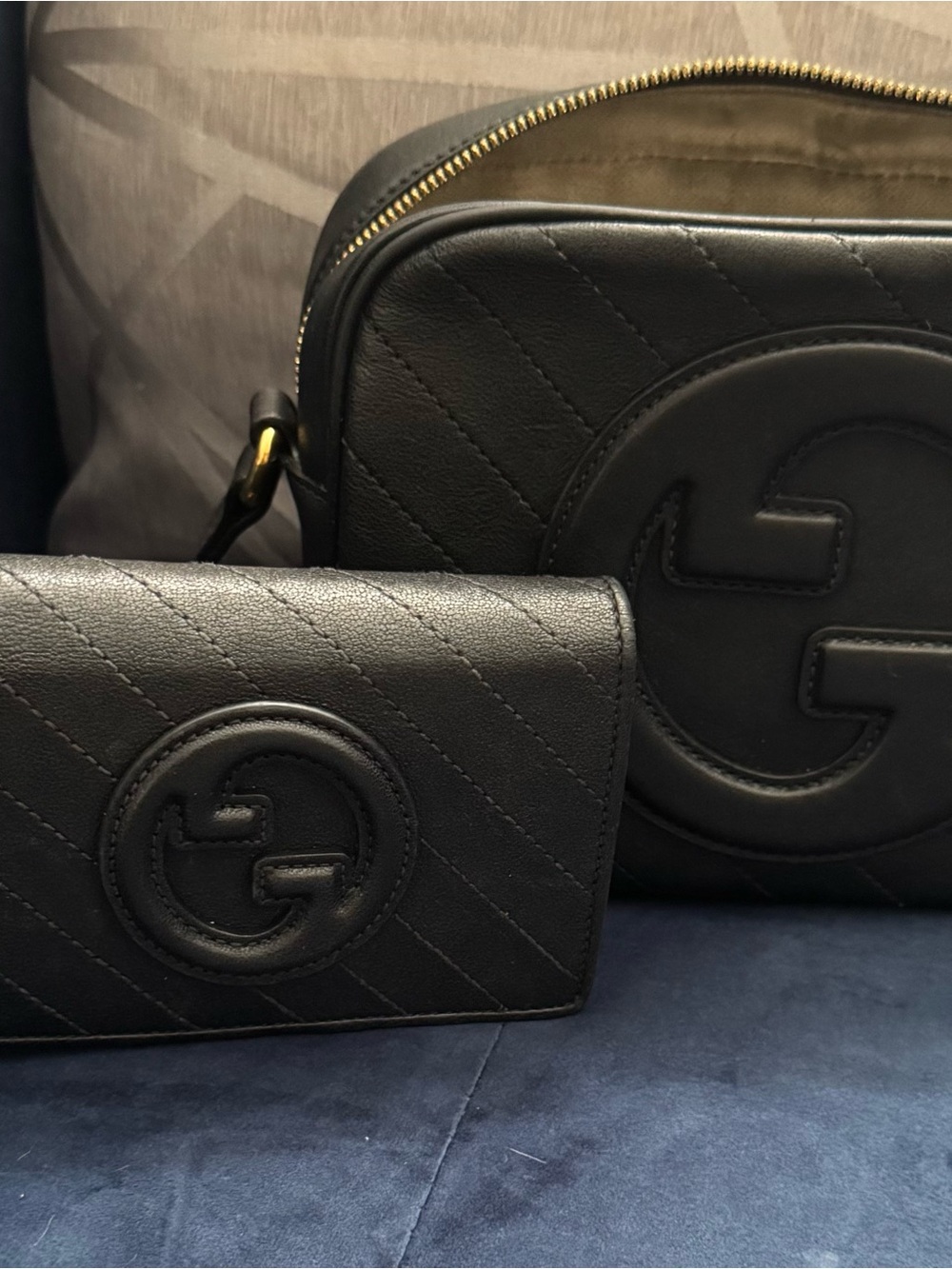 Gucci Black Quilted Leather Crossbody Bag and Wallet Set